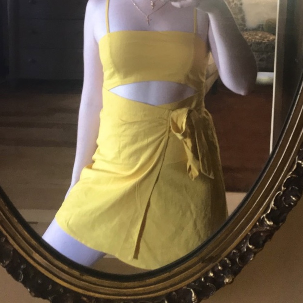 Yellow cutout wrap mini sundress